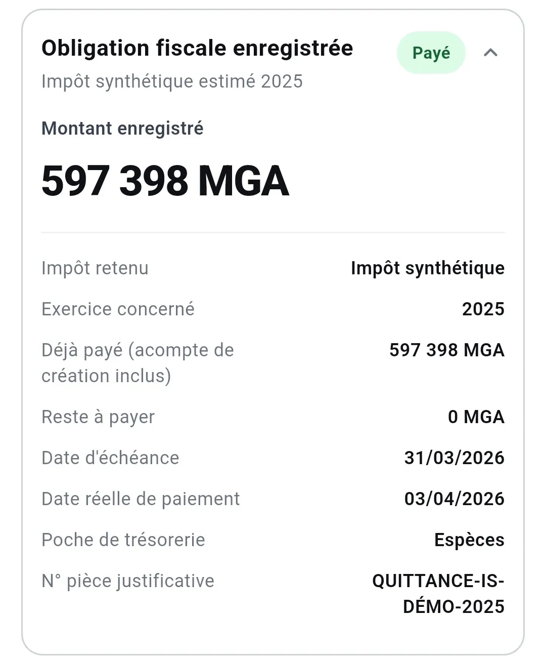 Estimation de l’impôt à partir des données enregistrées dans Kajikajy.